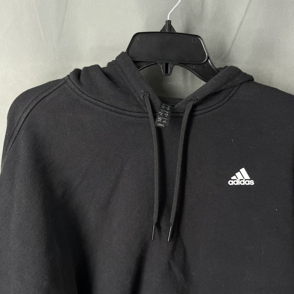 Adidas Hoodie Women's Medium Black Cropped Pullover Cotton Classic Soft - Picture 2 of 6